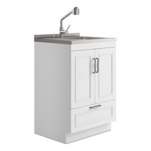 Pemberly Row 24&quot Laundry Cabinet with Faucet and Stainless Steel Sink