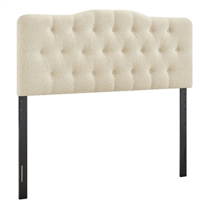 Pemberly Row Premium Linen Blend King Headboard in Linen with Diamond Tufting