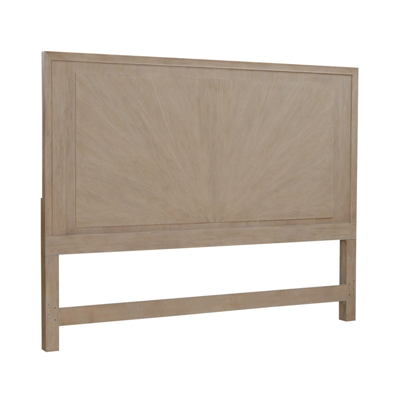 Pemberly Row Queen Panel Headboard with Sunburst Veneer Pattern in Brown