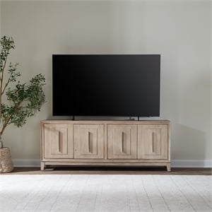 Pemberly Row 78 Inch TV Console with Floating Base and Saber Feet in Brown
