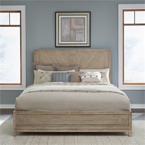 Pemberly Row King Upholstered Bed with Textured Taupe Panels in Brown