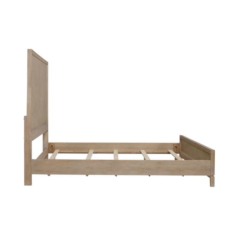 Pemberly Row King Upholstered Bed with Textured Taupe Panels in Brown