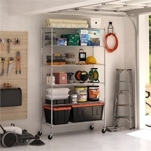 Pemberly Row 6-Tier Adjustable Steel Standing Storage Shelf in Chrome