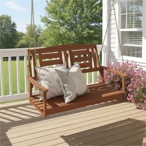 Pemberly Row 2-Seater Hanging Wooden Swing with Chain in Light Wood