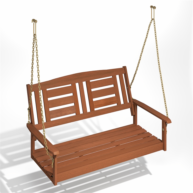 Pemberly Row 2-Seater Hanging Wooden Swing with Chain in Light Wood