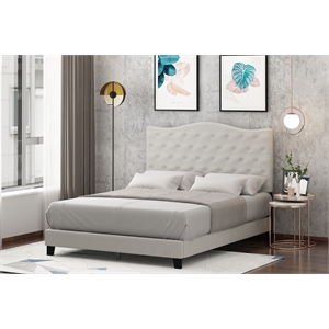 Pemberly Row Twin Upholstered Headboard with Slats No Box Spring in Beige