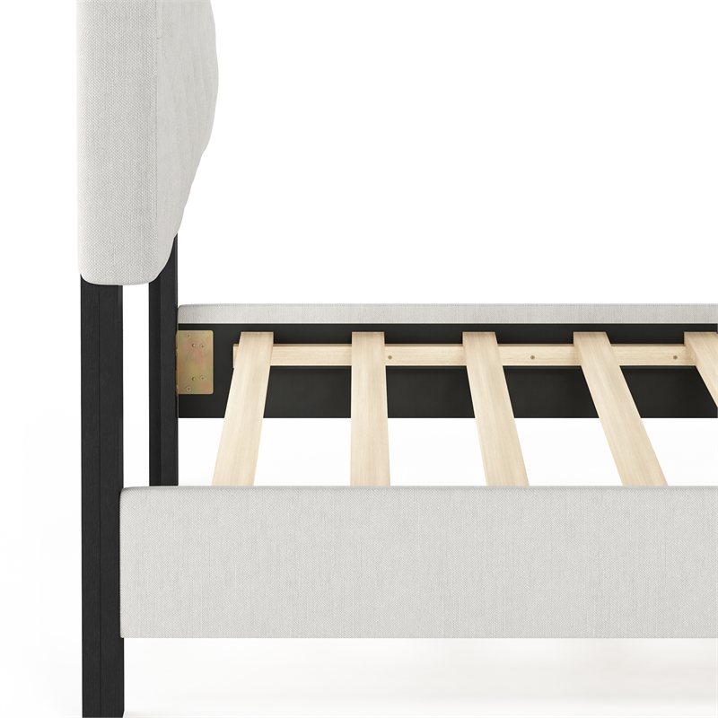 Pemberly Row Twin Upholstered Headboard with Slats No Box Spring in Beige