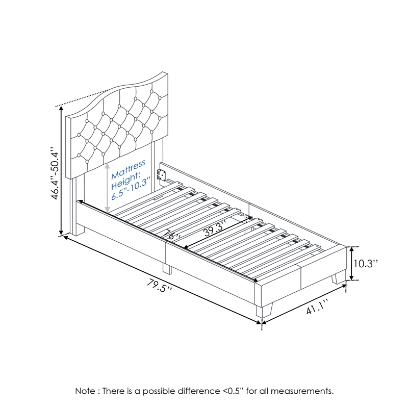 Pemberly Row Twin Upholstered Headboard with Slats No Box Spring in Beige