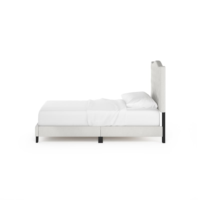 Pemberly Row Twin Upholstered Headboard with Slats No Box Spring in Beige