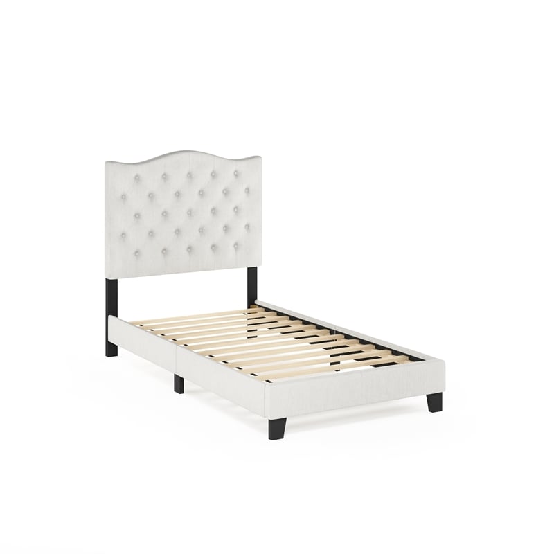 Pemberly Row Twin Upholstered Headboard with Slats No Box Spring in Beige
