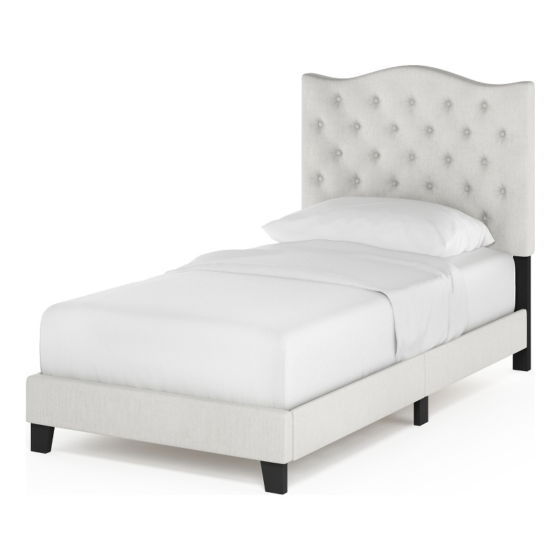 Pemberly Row Twin Upholstered Headboard with Slats No Box Spring in Beige