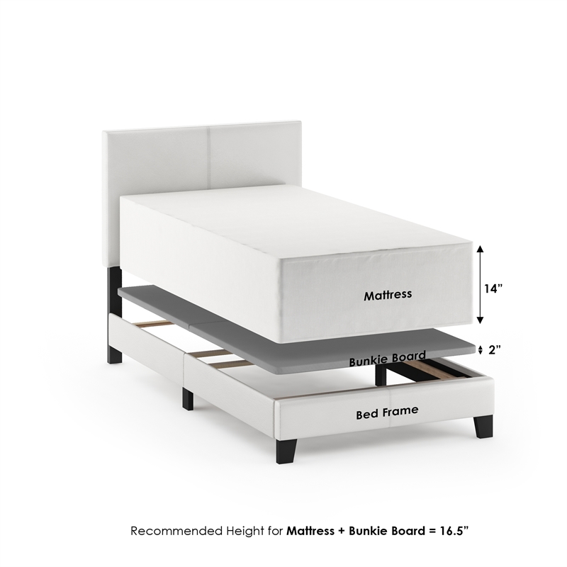 Pemberly Row Twin PU Leather Upholstered Bedframe in Plain White