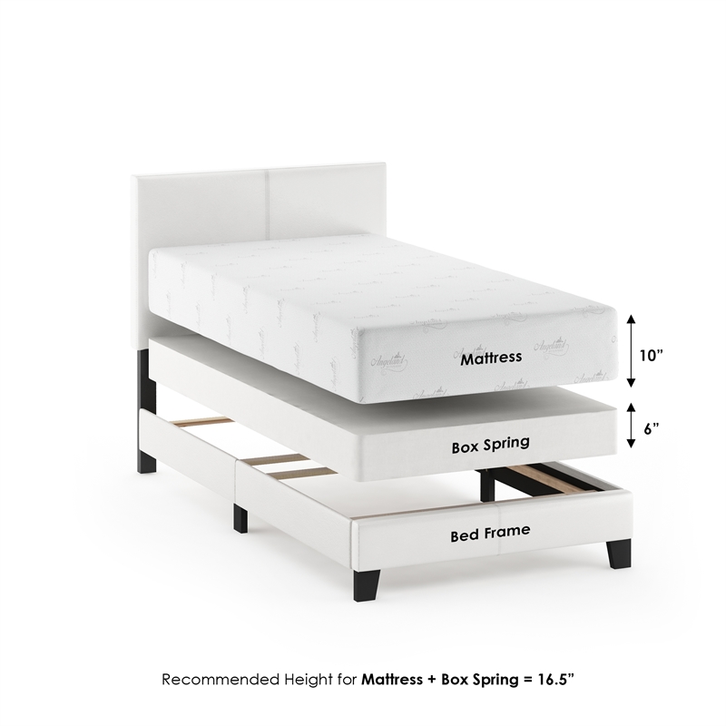 Pemberly Row Twin PU Leather Upholstered Bedframe in Plain White
