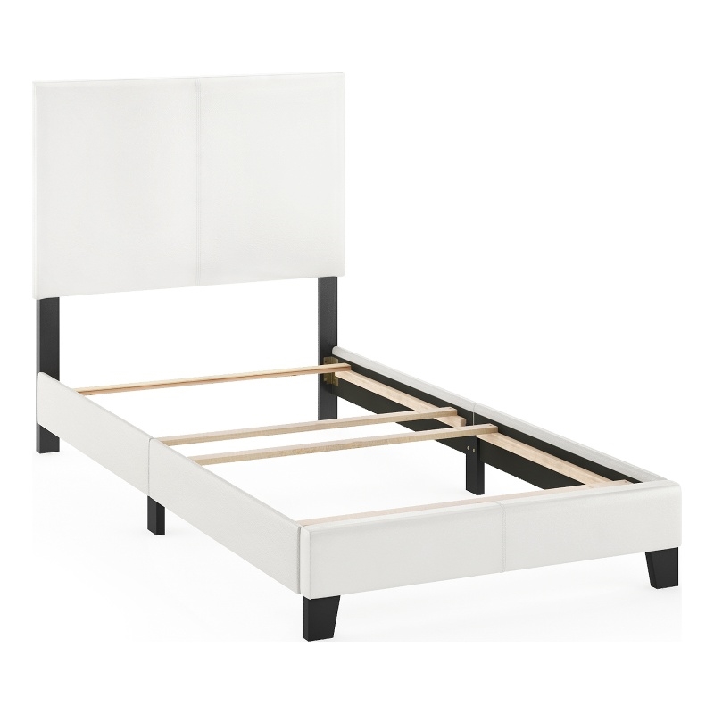 Pemberly Row Twin PU Leather Upholstered Bedframe in Plain White