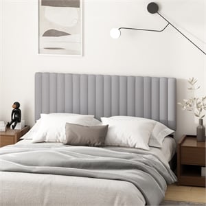Pemberly Row Queen Upholstered Tufted Headboard in Light Grey
