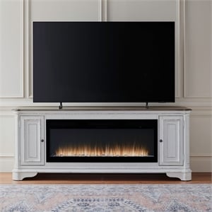 Pemberly Row 82 Inch TV Console with Firebox and Rounded Pilasters in Brown
