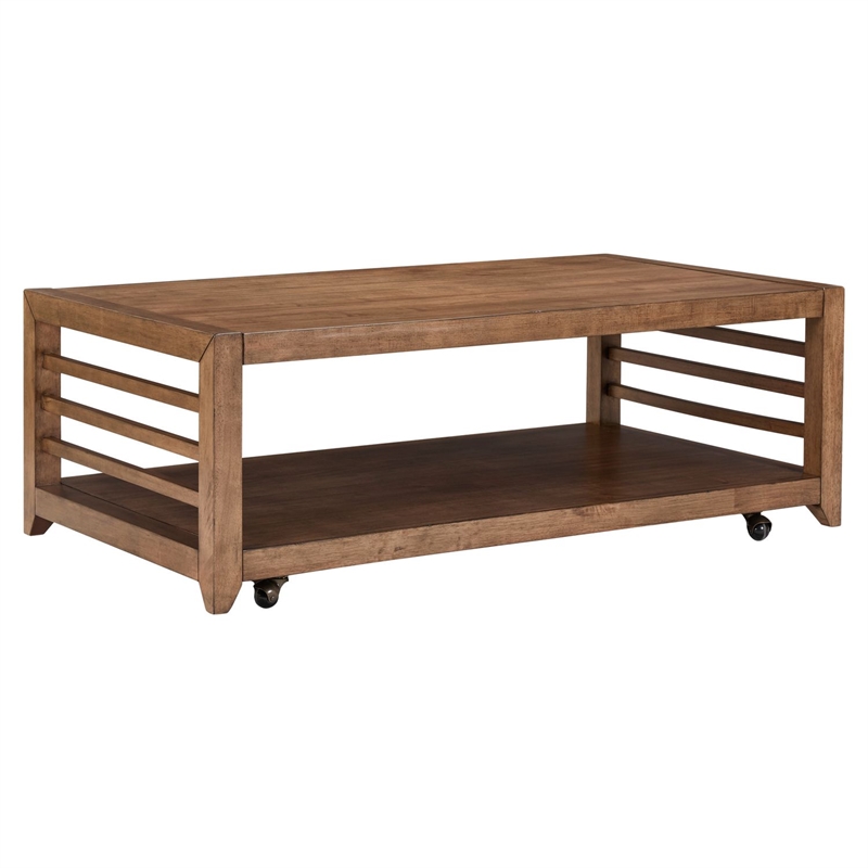 Pemberly Row 3 Piece Cocktail and End Table Set with Open Slats in Brown