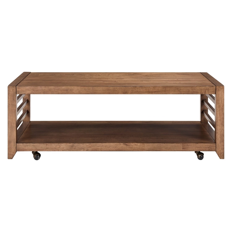 Pemberly Row 3 Piece Cocktail and End Table Set with Open Slats in Brown
