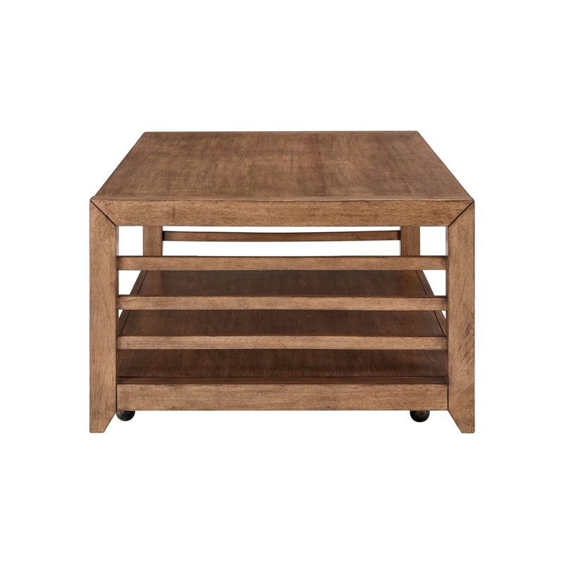 Pemberly Row 3 Piece Cocktail and End Table Set with Open Slats in Brown