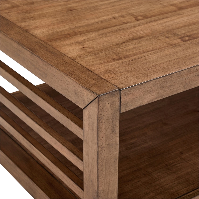 Pemberly Row 3 Piece Cocktail and End Table Set with Open Slats in Brown