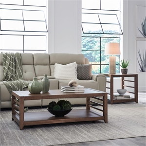 Pemberly Row 3 Piece Cocktail and End Table Set with Open Slats in Brown