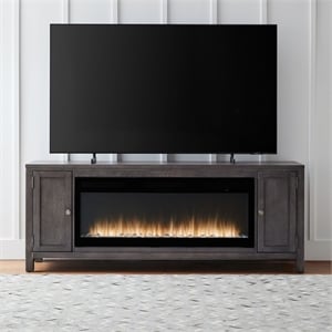 Pemberly Row 78 Inch TV Console with Firebox and Heavy Distressing in Brown