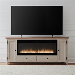 Pemberly Row 80 Inch TV Console with Firebox and Planked Doors in Brown