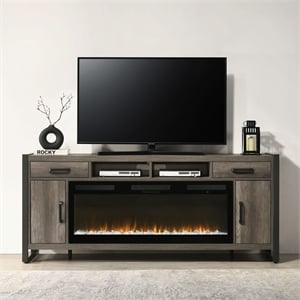 Pemberly Row 78 Inch TV Console with Firebox and Dark Pewter Frame in Brown