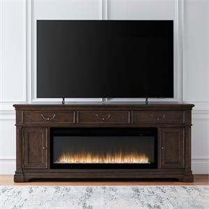 Pemberly Row 84 Inch TV Console with Firebox and Column Pilasters in Brown