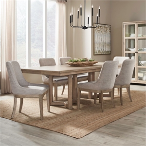 Pemberly Row 7 Piece Double Pedestal Table Set with Chairs in Brown