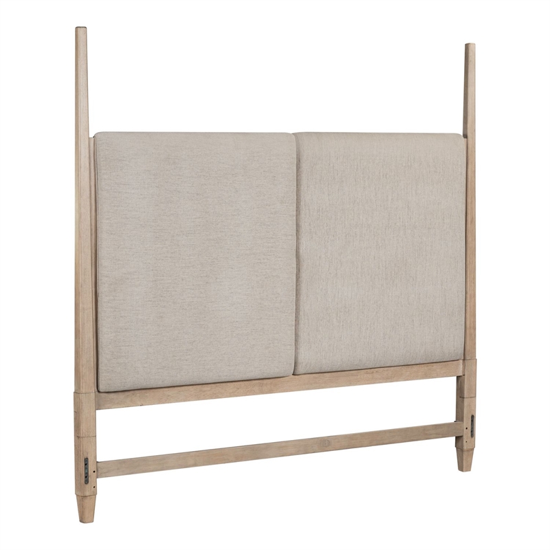 Pemberly Row Queen Upholstered Poster Headboard with Tapered Posts in Brown