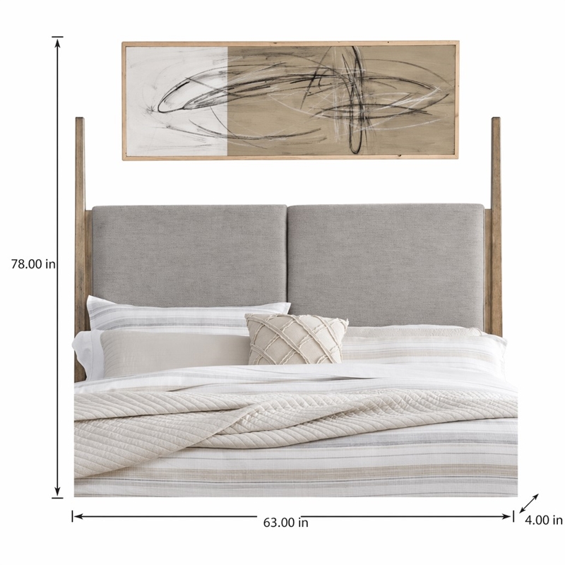 Pemberly Row Queen Upholstered Poster Headboard with Tapered Posts in Brown