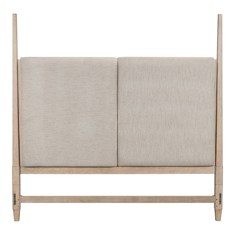Pemberly Row Queen Upholstered Poster Headboard with Tapered Posts in Brown