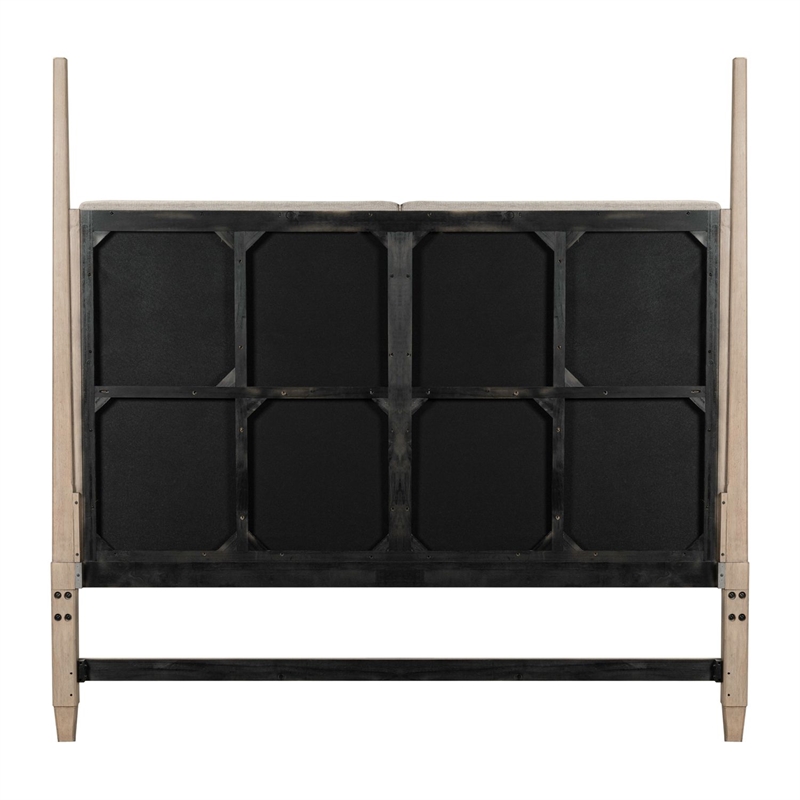 Pemberly Row Queen Upholstered Poster Headboard with Tapered Posts in Brown