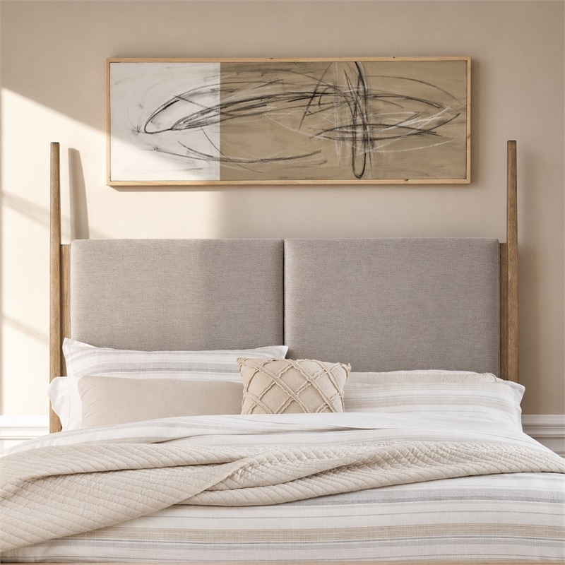 Pemberly Row Queen Upholstered Poster Headboard with Tapered Posts in Brown