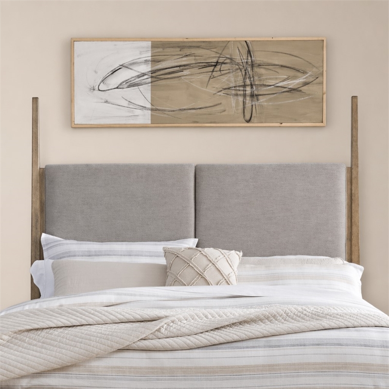 Pemberly Row Queen Upholstered Poster Headboard with Tapered Posts in Brown