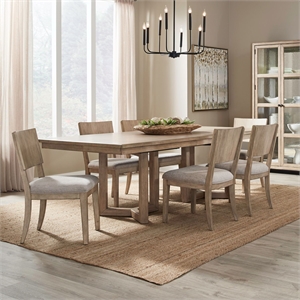 Pemberly Row 7 Piece Double Pedestal Table Set with Panel Backs in Brown