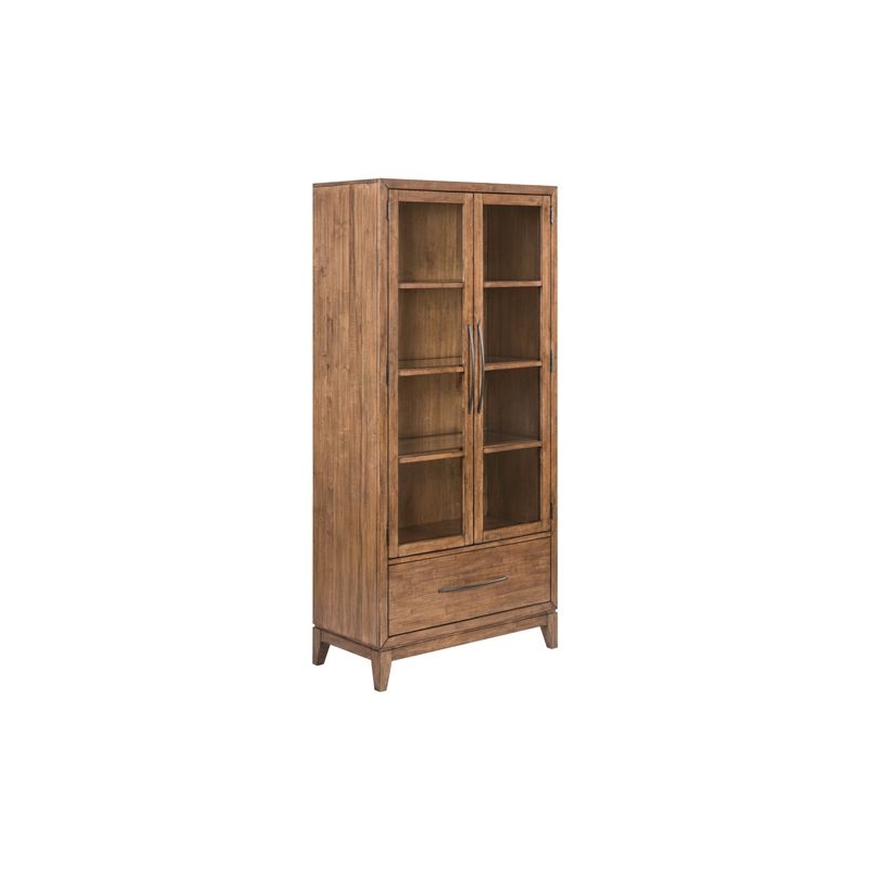 Pemberly Row Glass Door Bunching Display Cabinet with LED Lighting in Brown