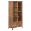 Pemberly Row Glass Door Bunching Display Cabinet with LED Lighting in Brown