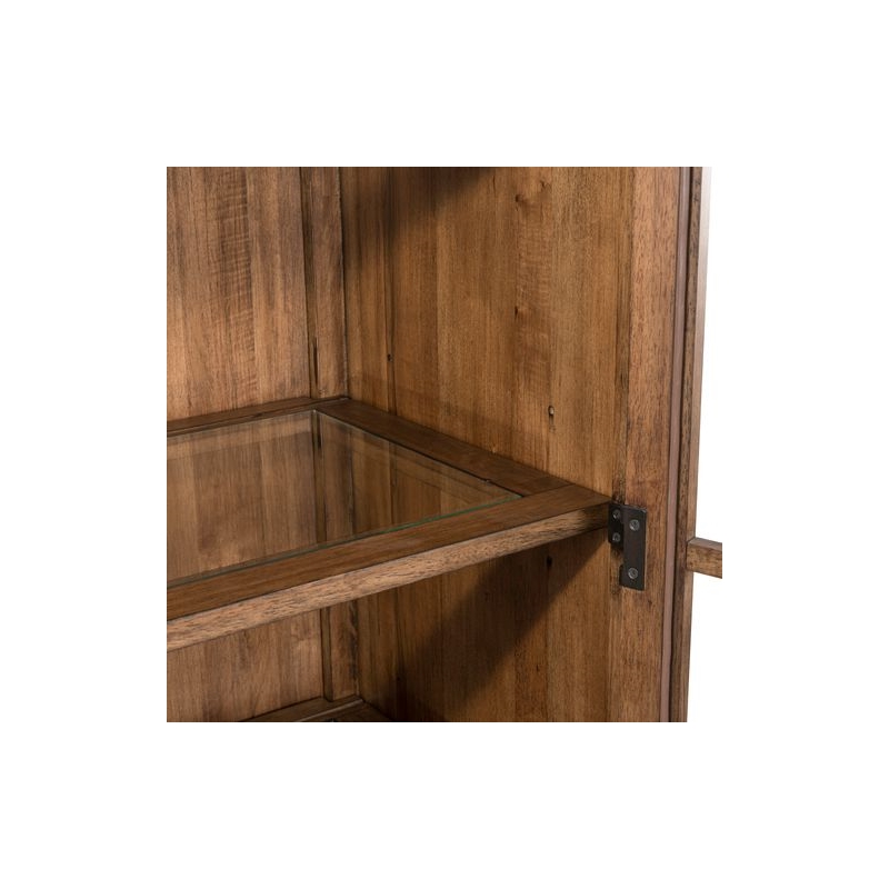 Pemberly Row Glass Door Bunching Display Cabinet with LED Lighting in Brown
