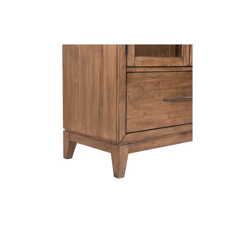 Pemberly Row Glass Door Bunching Display Cabinet with LED Lighting in Brown
