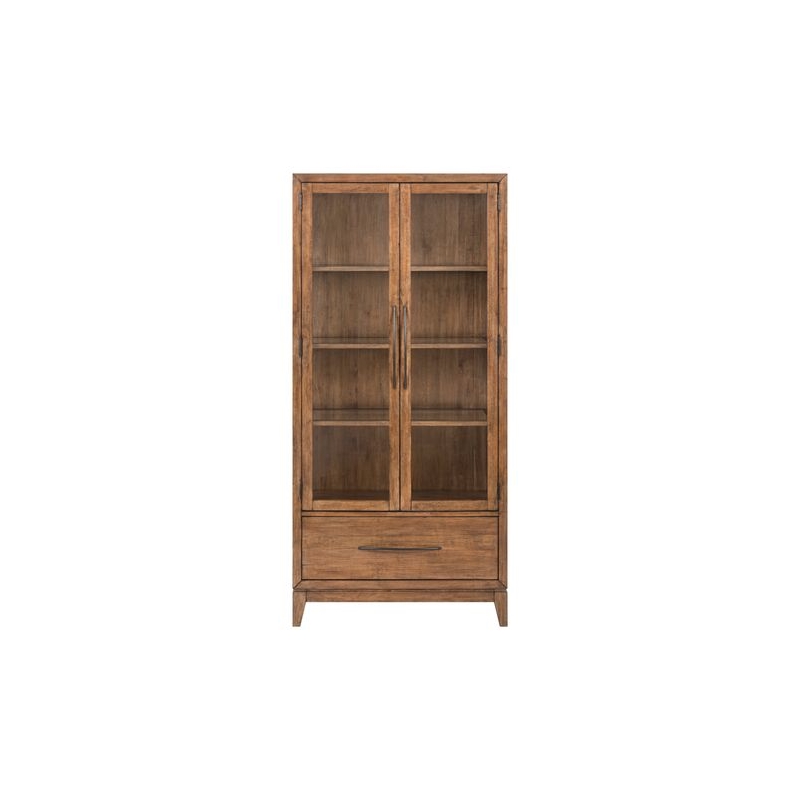 Pemberly Row Glass Door Bunching Display Cabinet with LED Lighting in Brown