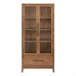 Pemberly Row Glass Door Bunching Display Cabinet with LED Lighting in Brown