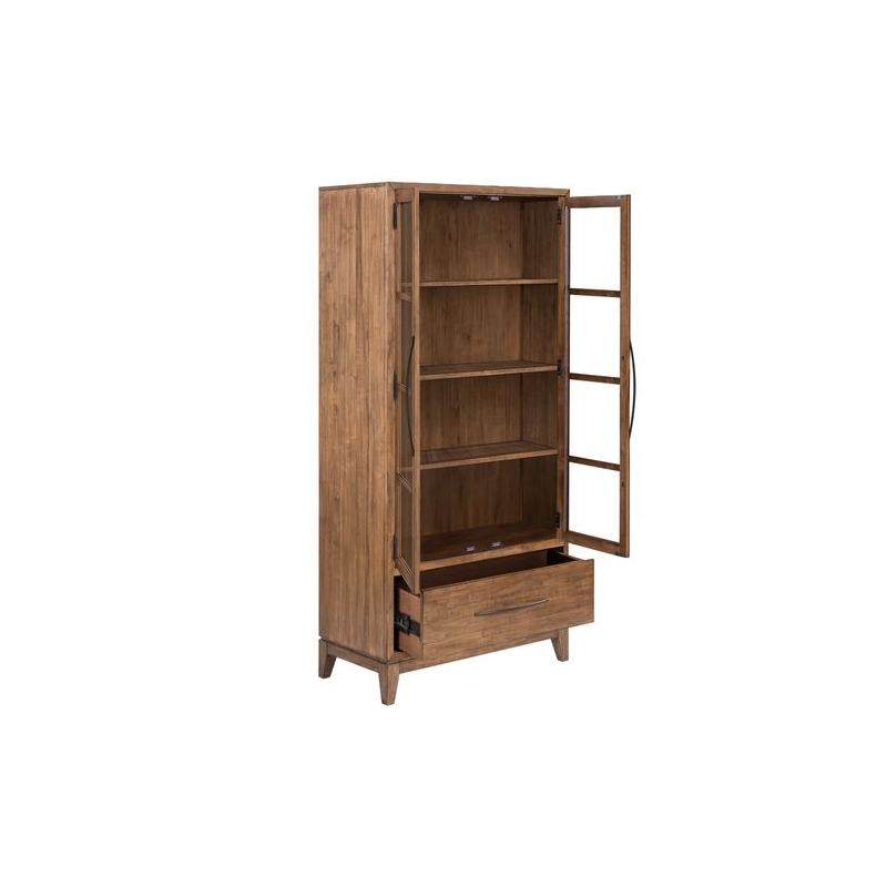 Pemberly Row Glass Door Bunching Display Cabinet with LED Lighting in Brown