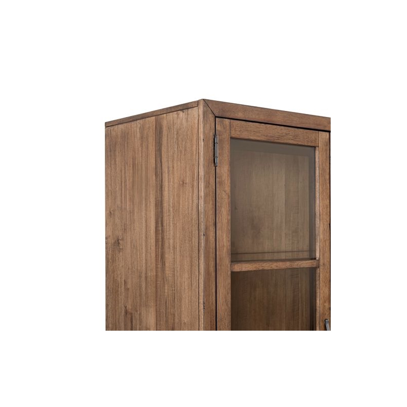 Pemberly Row Glass Door Bunching Display Cabinet with LED Lighting in Brown