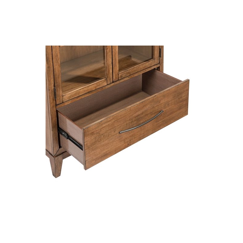 Pemberly Row Glass Door Bunching Display Cabinet with LED Lighting in Brown