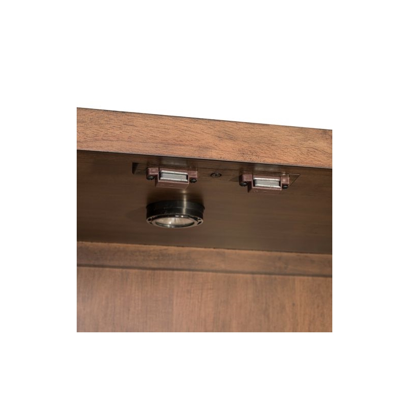 Pemberly Row Glass Door Bunching Display Cabinet with LED Lighting in Brown