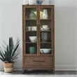 Pemberly Row Glass Door Bunching Display Cabinet with LED Lighting in Brown
