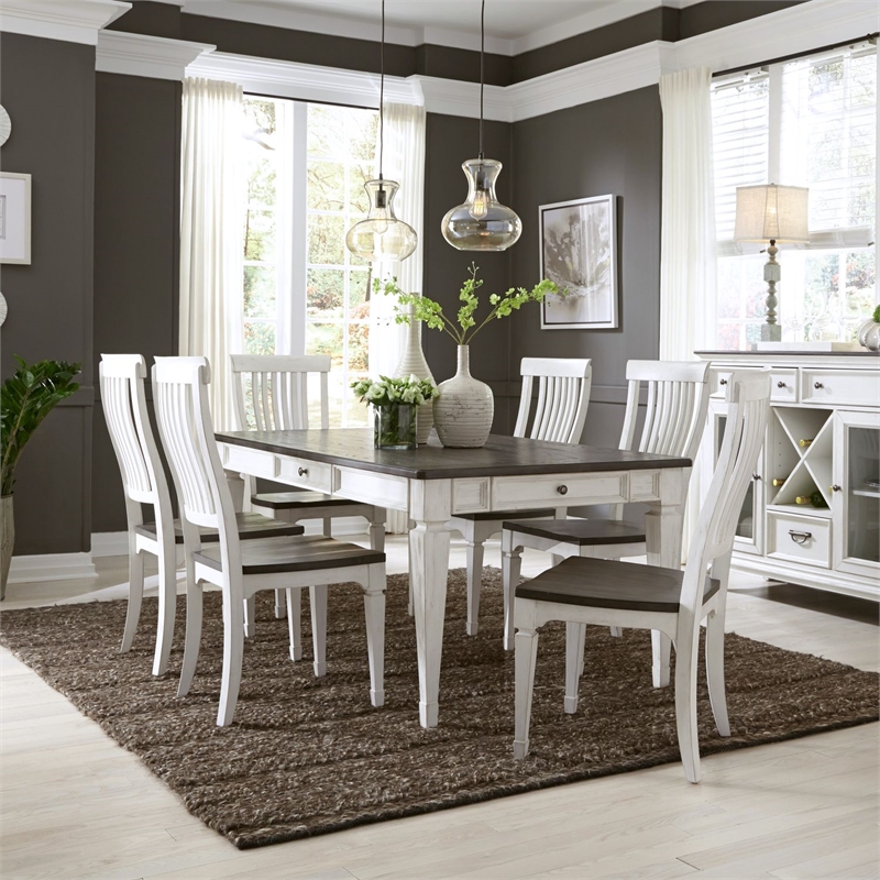 Pemberly Row 7 Piece Rectangular Table Dining Room Set in White