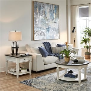 Pemberly Row 3-Piece Living Room Cocktail Table Set in Wirebrushed White